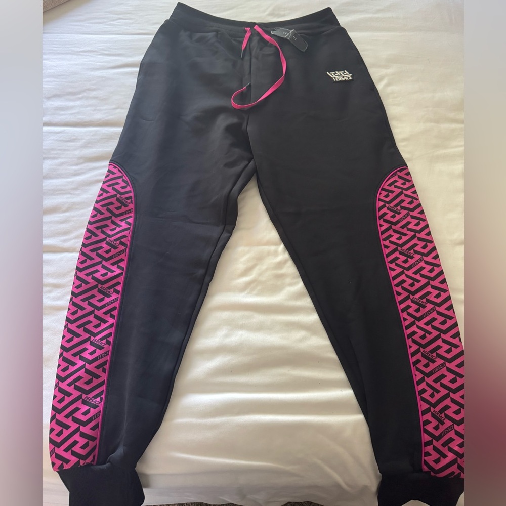 NWT Versace Black Joggers with Pink Accents